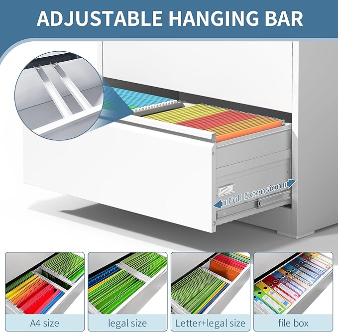 AQY 2 Drawer File Cabinet with Lock,Metal Lateral File Cabinets for Home Office,Steel Wide Filing Organization Storage Cabinets for Hanging Files Letter/Legal/F4/A4 Size Assembly Required(White)