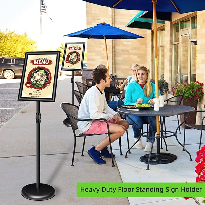 6Pack Adjustable Pedestal Sign Holder - 8.5''x11'', Floor Standing Poster Sign Stand, Aluminum Frame for Vertical/Horizontal View, Outdoor/Indoor Use, Black