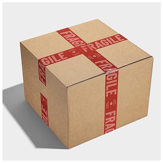 Fragile Packing Tape, Please Be Gentle, Red Pink Cute Designer Packaging and Shipping Tape for Small Business - Printed Tape for Moving, 1.88" x 110 Yards (330 feet)