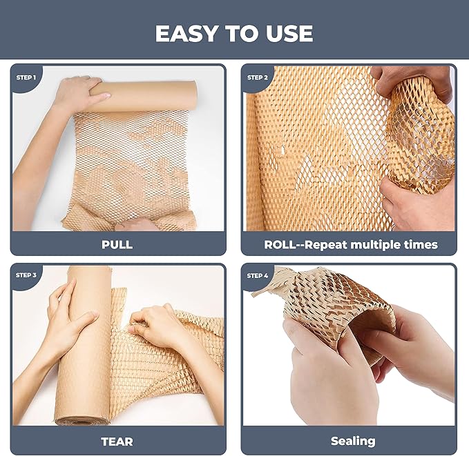 Bubble Wrap Substitute - Honeycomb Packing Paper 15''x360', Cushioning Wrap Moving, Shipping, Packing for Glassware, Plates, Cups with 36 Fragile Sticker Labels