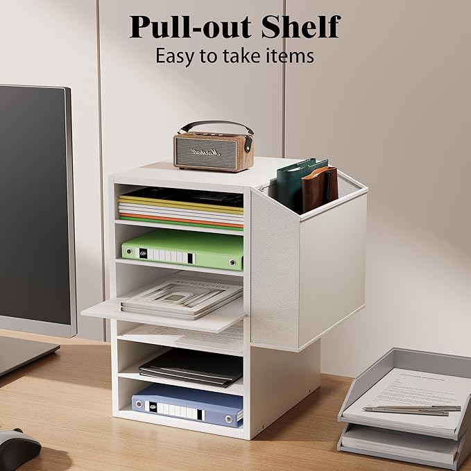 6 Tier Adjustable Countertop Mail Sorter, Mailboxes With Name Slots, Literature Organization Paper Storage Slot, Office Desk File Organizer, Wooden Desktop Mailbox for Classroom, White