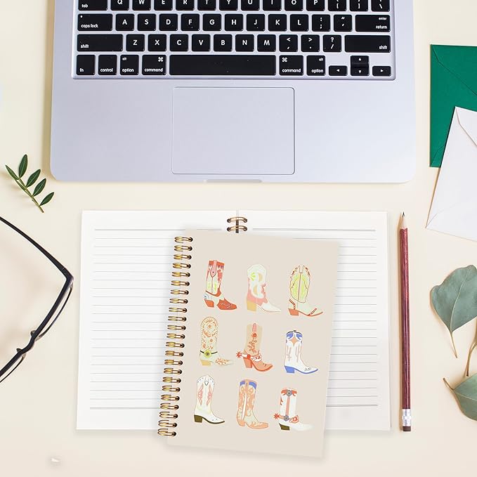 BearCake Orange Cowgirl Boot Notebook, Cowgirl Stuff, Cowgirl Gifts, Western Office Supplies, Western Stuff for Women, Boho Western Notebook Journal 5.5x8.3