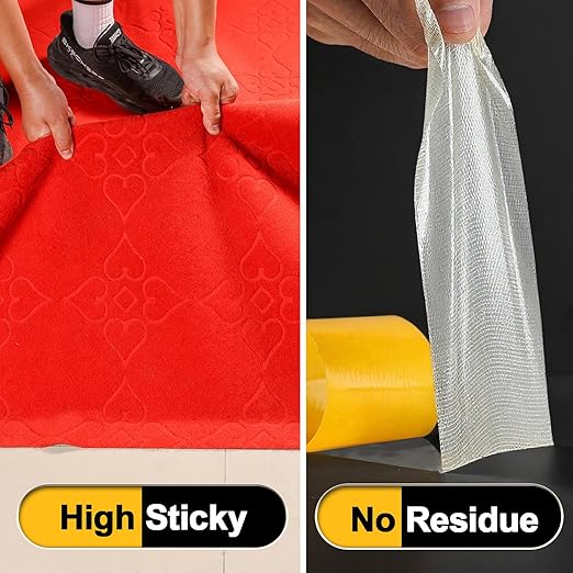 Heavy Duty Double Sided Mesh Tape - Professional Strong Hold Removable Tape for Rug, Carpet, Wall & Clothing, No Residue and No Damage Guaranteed （5 Rolls, 1" x 66FT