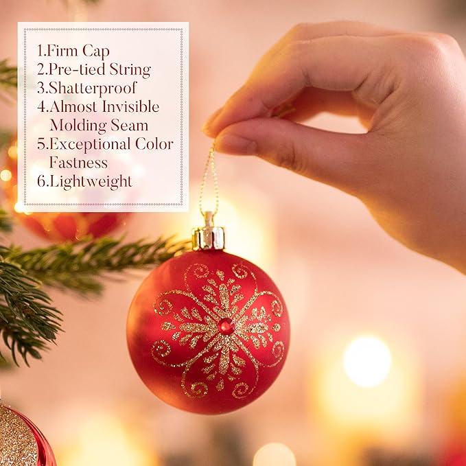 Valery Madelyn Christmas Ornaments Set, 30ct 2 Inches Red and Gold Shatterproof Christmas Tree Decorations Ball Ornaments Bulk, Luxury Hanging Ornaments for Xmas Holiday Party Decor