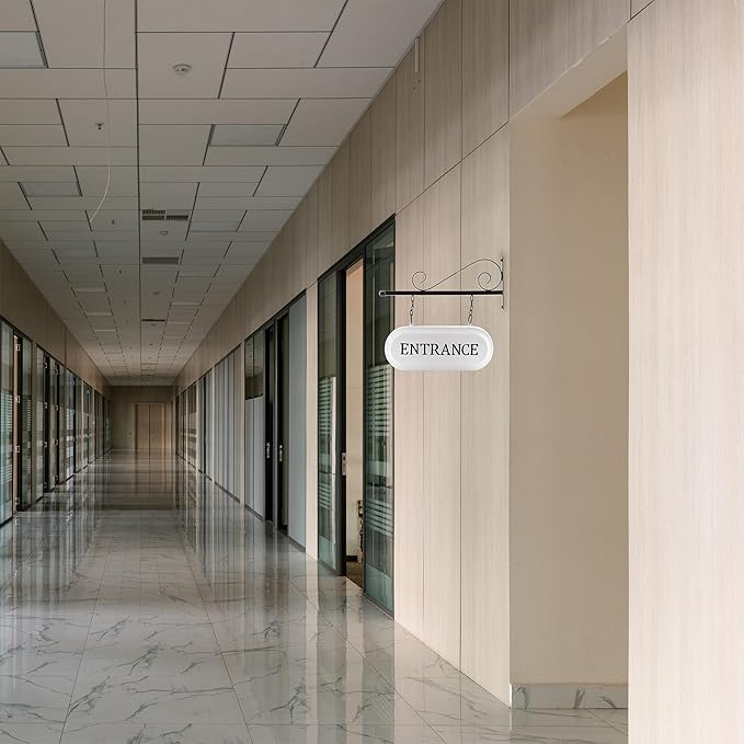 AuldHome Design Wall-Mounted Metal Entrance Sign, Farmhouse Enamelware 2-Sided Business Reception/Office Sign