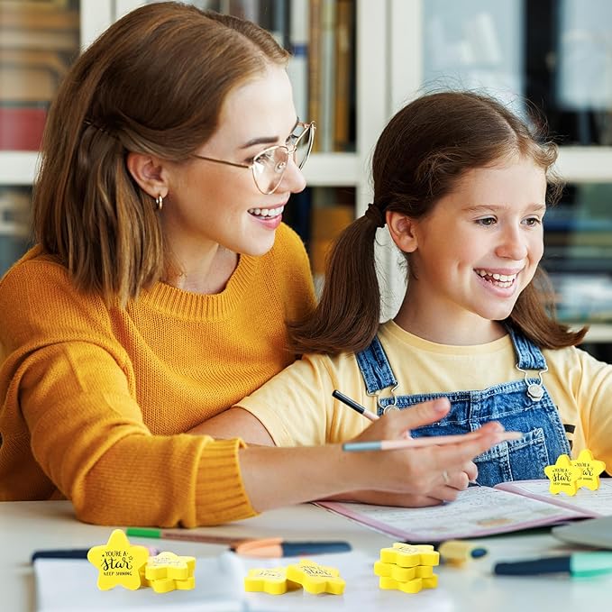 Spakon 50 Pcs Inspirational Star Erasers for Kids Bulk Cute Back to School Erasers 1.57" Fun Eraser for Classroom Prize You're A Star Yellow Motivational Gift for School Student Rewards