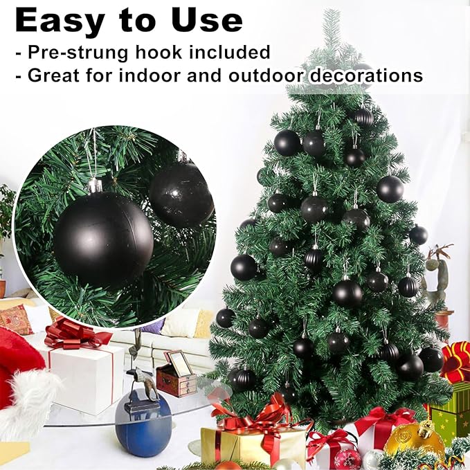 Black 4.0" Large Christmas Balls - Christmas Tree Decoration Ornaments Shatterproof Hanging Balls for Birthday Halloween Holiday Wedding Decorations Set of 4pcs