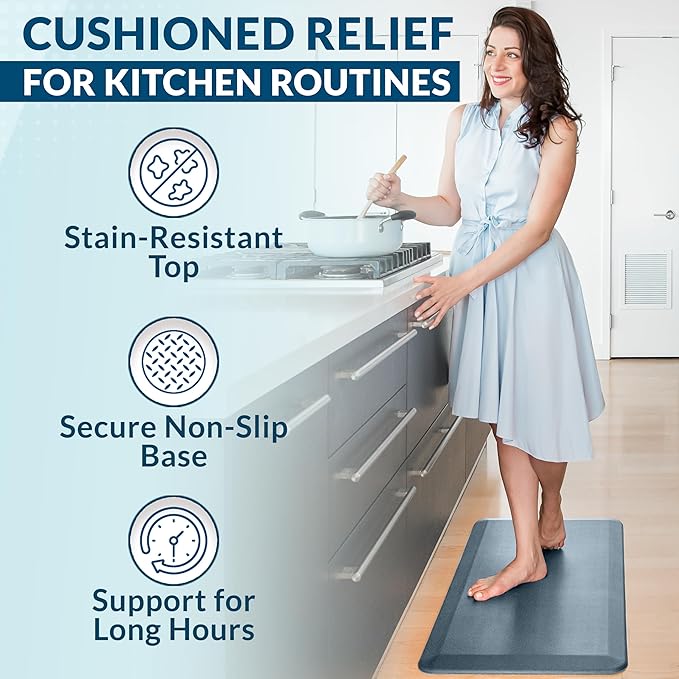 ComfiLife Anti Fatigue Floor Mat – 3/4 Inch Thick Perfect Kitchen Mat, Standing Desk Mat – Comfort at Home, Office, Garage – Durable – Stain Resistant – Non-Slip Bottom (20" x 39", Denim)