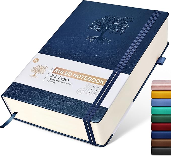 Lined Journal Notebook, 365 Pages A4 Large Journals for Writing Ruled Notebook, Hardcover Leather Journal for Women Men, Daily Notebook for Work, Note Taking, 100Gsm Thick Paper(8.5" x 11" Darkblue)