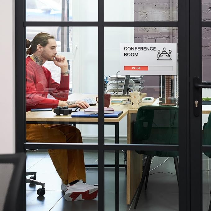 Conference Room Door Signs for Office, Meeting In Progress Door Sign, In Use Available Slider Indicator Tells Whether Room Vacant Or Occupied