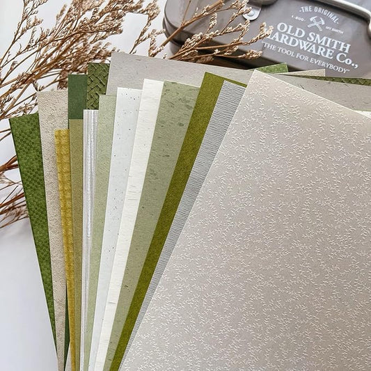15 Sheets Textured Scrapbook Paper Assorted Set - Mixed Special Craft Paper for Scrapbooking Junk Journaling Supplies Bullet Journal Planner Collage Card Embellishments 5.8x8.3 Inch A5 (Forest Green)