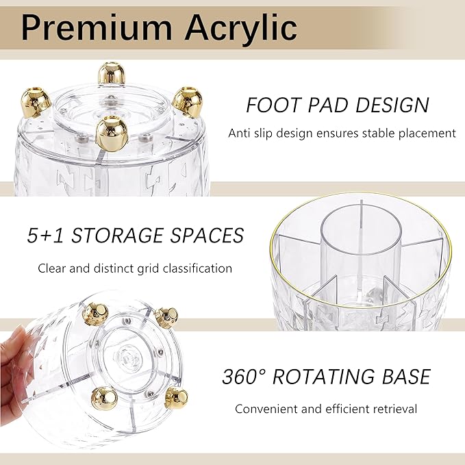 Gold Desk Accessories, Office Desk Organizers and Accessories 360°Pen Holder Acrylic Stapler Set, Phone Holder, Ballpoint Pen, Scissor, Binder Clips, Ruler, Transparent Glue, Sticky Note and Staples.