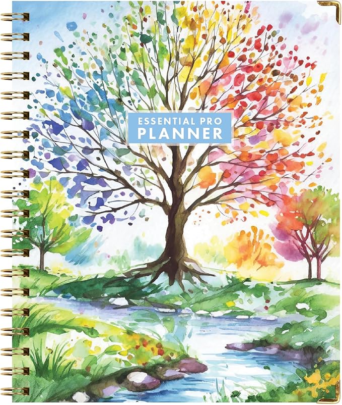 ESSENTIAL PRO Undated Daily, Weekly & Monthly Planner,Monthly Tabs,Daily Tracking,Notes Pages,Storage Pocket,Bookmark w Sticky Notes (Tree Seasons)