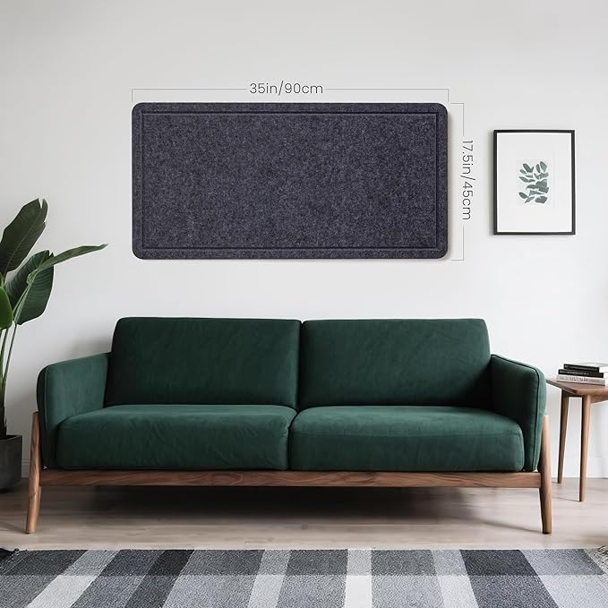 Bulletin Board, 35 x 17 1/2 inches Felt Board - Decorative Pin Board, Cork Board Alternative for Wall, Foldable Picture Board Self-Adhesive Vision Board Prayer Board with 20 Pushpins Dark Gray