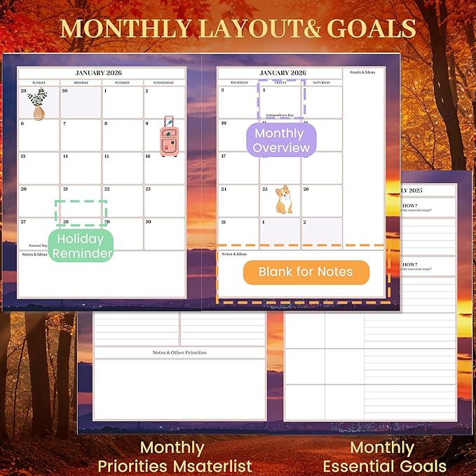 CAGIE 2026 planner Weekly and Monthly Jan 2026-Dec 2026 Hardcover Hourly Daily Planners for Women 26 Calendar Planner with Stickers Spiral Bound Yearly Agenda, 8.5 x 11