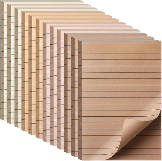 12 Pads Brown Boho Sticky Notes 4x6 with Line, Lined Self Stick Notes Pads Boho Office Supplies, Vintage Aesthetic School Accessories 50 Sheets/pad