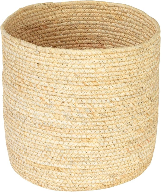 Household Essentials Round Handwoven Corn Leaf Basket, Natural