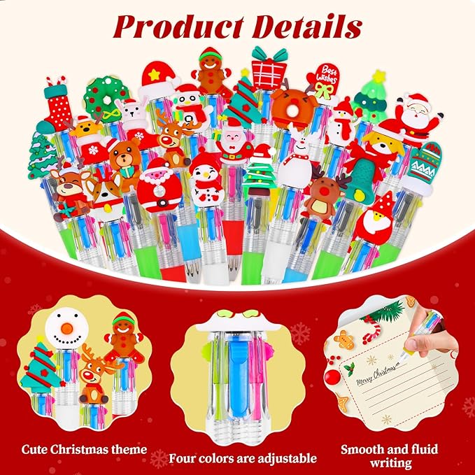 CZWZ 30 Set Cute Multicolor Pens in One 4-in-1 Fun Pens Bulk with 30 Gift Cards for Kindergarten Party Christmas Student Gift Bulk Office School Exchange Gifts