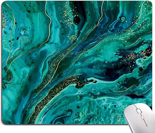 Mouse Pad, Green Marble Mouse Pad, Square Washable Cloth Personalized Mouse Mat with Design, Gaming Office Home Non-Slip Rubber Base Computer Mousepad