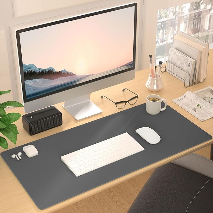 PU Leather Large Mouse Pad, Desk Pad Protector, Non-Slip Desk Mat for Home and Office, Waterproof Laptop Computer Desk Blotter for Keyboard and Mouse, Mouse Pads for Desk, Deep Grey (13.7''X23.6'')