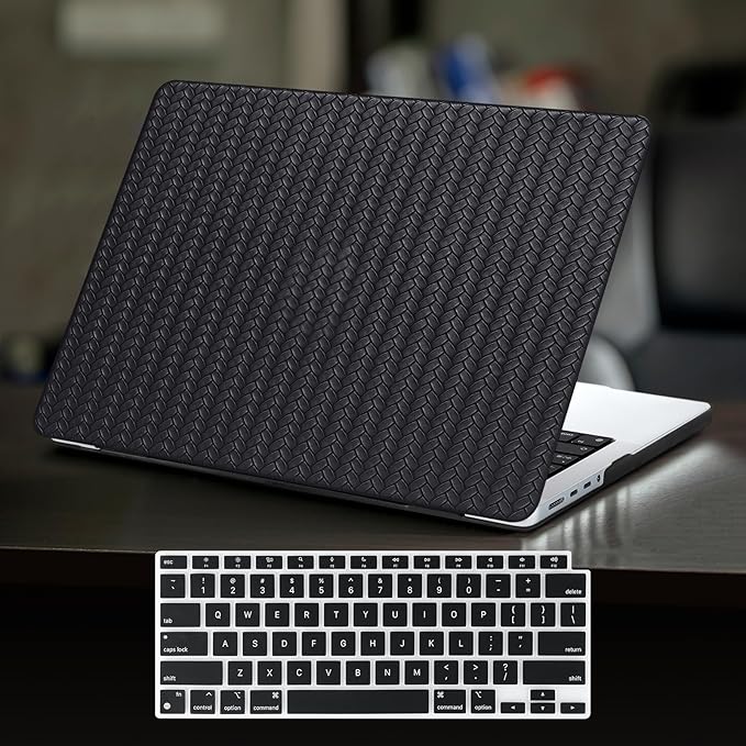 DTangLsm for Woven MacBook Air 13 inch Case M4 2025 2024 2023 2022 A3240 M3 A3113 M2 A2681, Woven Fabric Elegant Texture Leather Hard Shell Cover for MacBook Air 13.6 inch Case & Keyboard Cover, Black