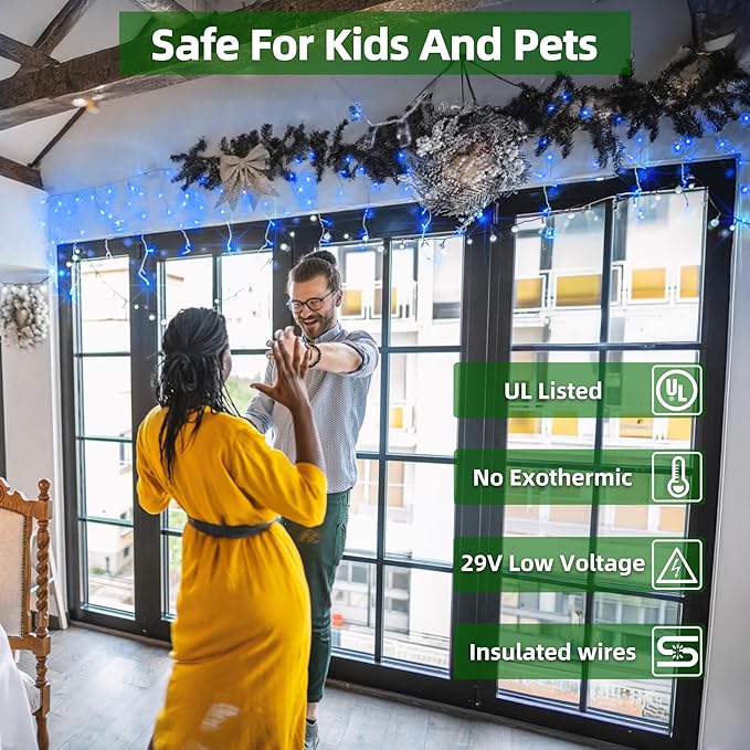 1332 LED Christmas Lights with 296 Drops,132ft 12 Modes Hanging ice String Lights with Timer & Dimmable & Waterproof, Plug-in Fairy Lights for Indoor Tree Holiday Wedding Party Christmas Decor Blue