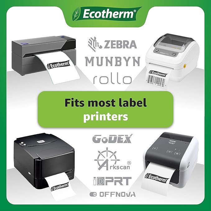 3" x 1" Thermal Labels | 6 Rolls | 15000 Labels | fits Zebra, Munbyn, Rollo, Godex, Arkscan, iDPRT, Offnova Thermal Label Printers and More | Blank White Adhesive Stickers by Ecotherm