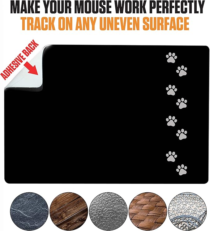 Mouse Pad Adhesive Bottom - Sticks to Any Surface - Portable - Webcam Covers Included (2 Pack - Dog PAW)