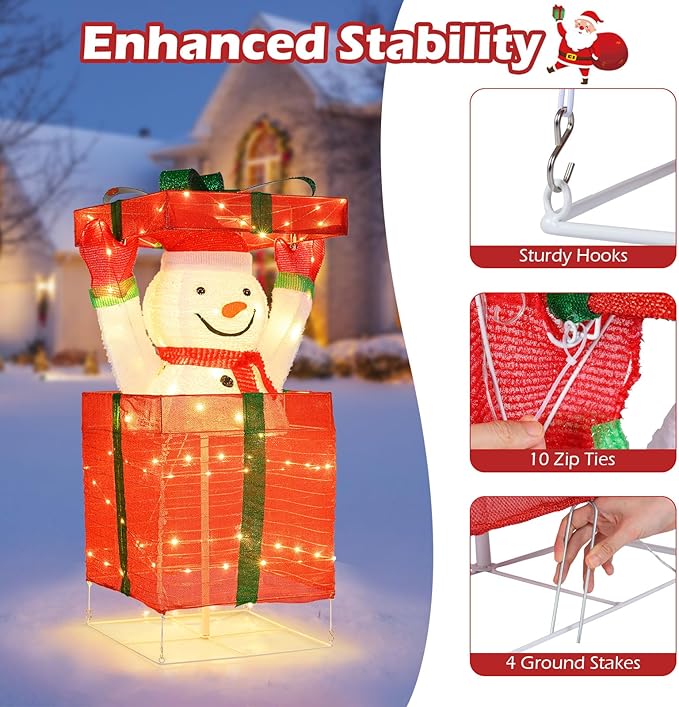 Tangkula Lighted Snowman Christmas Decoration, Pre-Lit Pop up Snowman with 100 Warm LED Lights for Indoor Outdoor, 3D Xmas Holiday Decoration for Home Lawn Yard Garden, Plug in