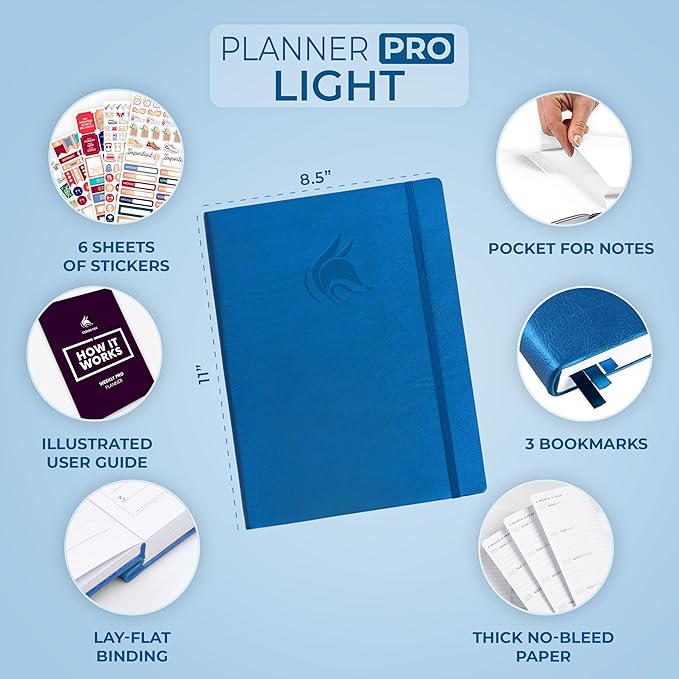 Clever Fox Planner PRO Light – Weekly & Monthly Life Planner to Increase Productivity, Time Management and Hit Your Goals, 8.5x11″ (Mystic Blue)