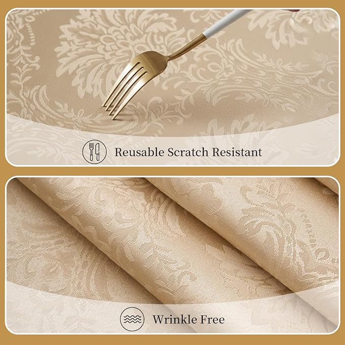 Romanvicky Christmas Jacquard Tablecloth Gold Flower Pattern Rectangle Table Cloth Spill Proof Wrinkle Resistant Polyester Table Cover for Dining, Kitchen, Thanksgiving Decoration, 60 x 120 Inch
