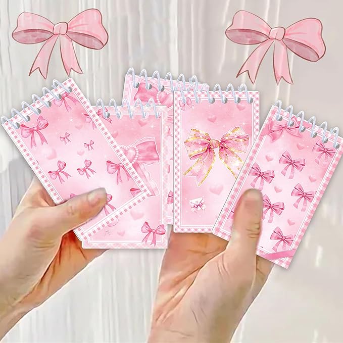 18 PCS Pink Bows Notebook Journal with Pen,Coquette Bow Pocket Notebook & Pen Set Include Ballpoint pen and Cute Small Notebook for Journaling Office Supplies