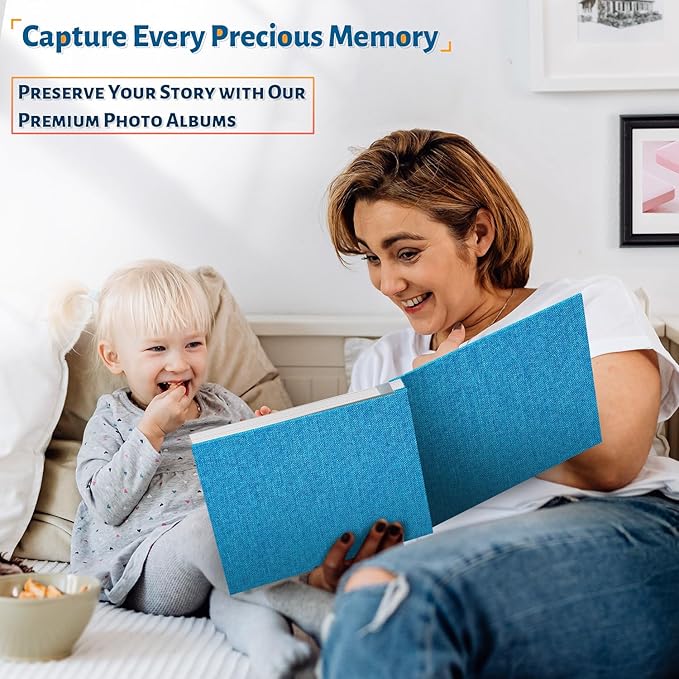 Photo Album Self Adhesive Scrapbook,Large Photo Book for 4x6,5x7,8x10 Pictures,DIY Album for Baby Wedding Family Travel Birthday,with Metallic Pen and Scraper