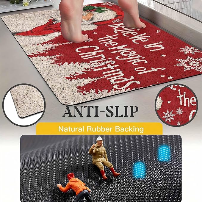 InterestPrint Merry Christmas Doormat Red Christmas Santa Claus Decorative Doormat Indoor Outdoor Entrance Xmas Winter Welcome Door Mat Anti-Slip Rubber for Seasonal Holiday Decortion, 16" x 24" Inch
