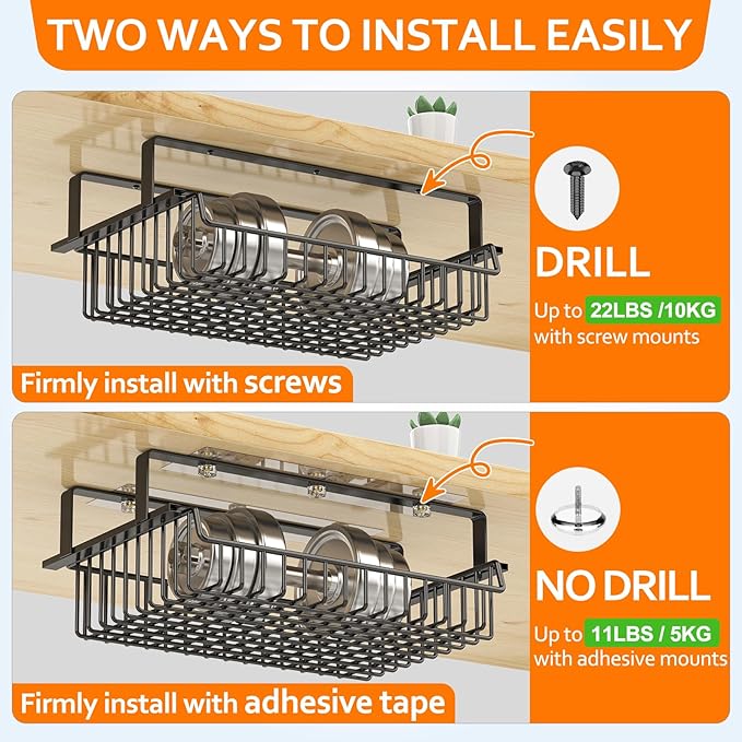 Under Desk Drawer, Slide Out Design,No Drill Metal Under Desk Cable Management, Under Table Storage Shelf Tray Basket Under Table Drawer Organizer for Office, Home, Workspace, Cabinet