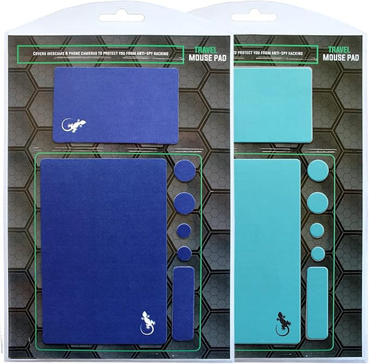 Mouse Pad Adhesive Bottom - Sticks to Any Surface - Portable - Webcam Covers and Screen Cleaner Included (2 Pack - Blue and Navy)