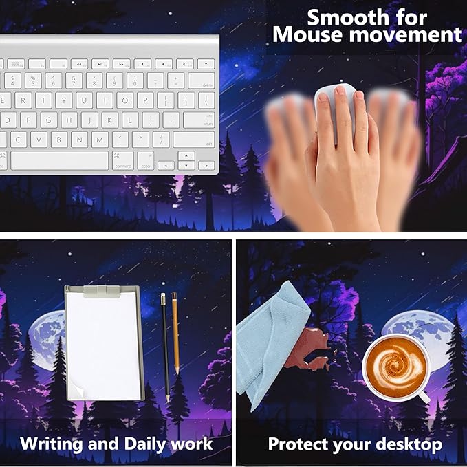 Gaming Mouse Mat Moon and Forest Large Mouse Pad Extended Mouse Pad Desk Mat Non-Slip Rubber Base Mice Pad Desk Pad for Office Game Home 35.4x15.75 in