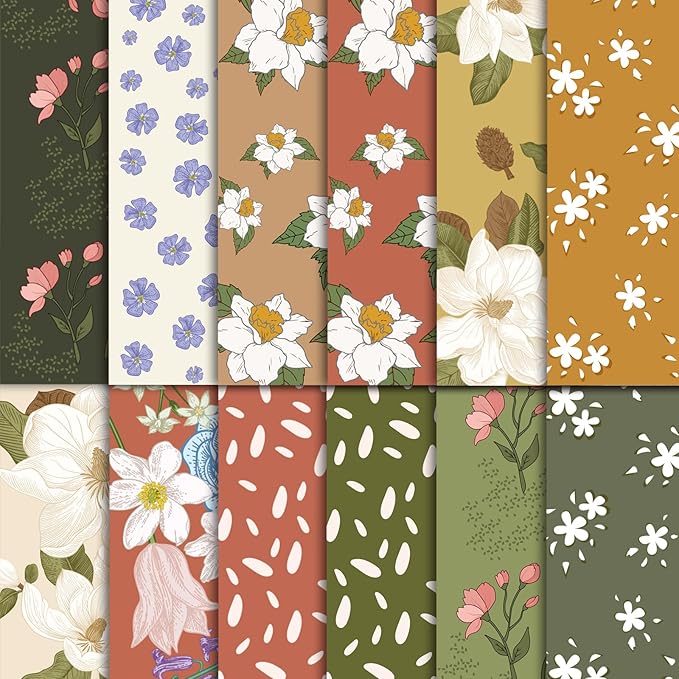 48 Sheets Scrapbook Paper 11x11, Vintage Floral Pattern Decorative Scrapbook Paper for Journals DIY Cards and Photo Albums, Aesthetic Craft Supplies for Kids and Adults