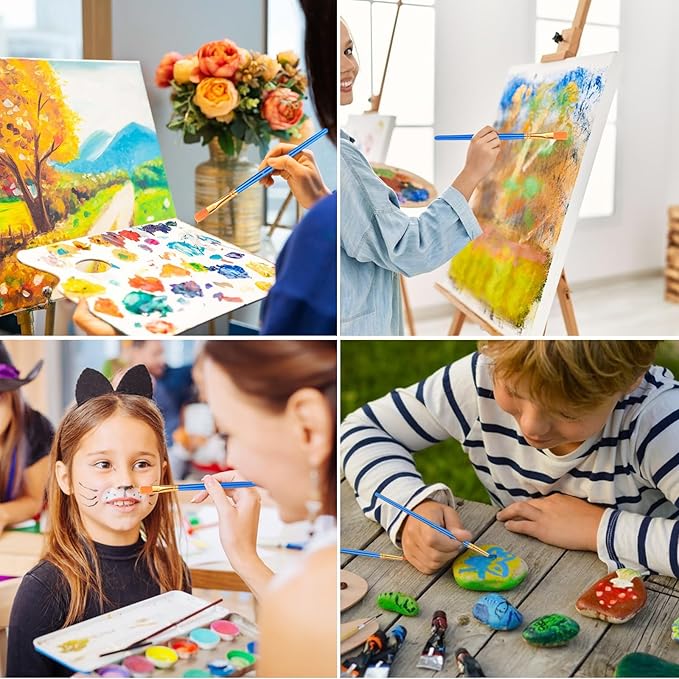 ESRICH Acrylic Paint Brushes Set, 10 Packs/ 100 Pcs Watercolor Brushes,Nylon Brush Head, for Oil Painting, Gouache, Face,Ceramics etc, Kid's and Adults Painting Arts and Crafts Paint Sets.