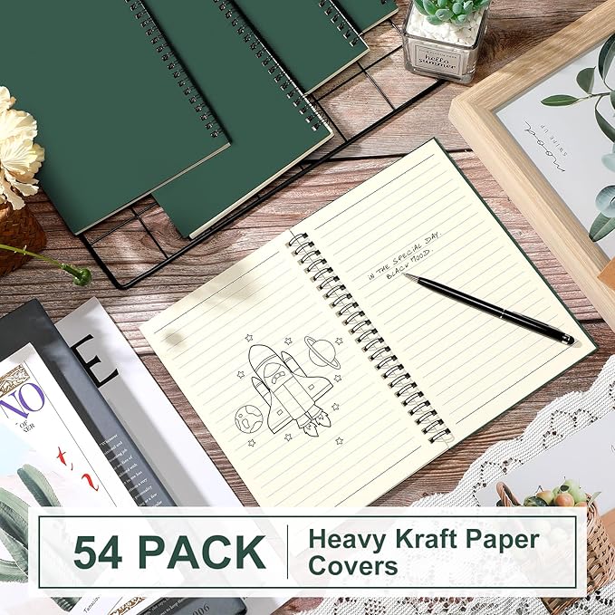 Yahenda 54 Pcs Spiral Notebook Bulk A5 Journal Lined 8.3'' x 5.5'' Writing Composition Paper Small Notepad Subject Notebook for Students Office Business Back to School Supplies (Deep Green)