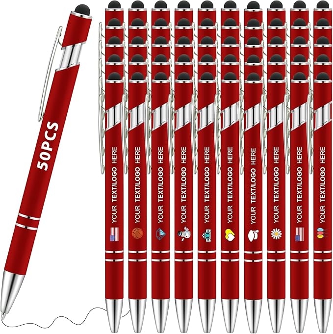 Personalized Pens 50pcs with Stylus Custom Ballpoint Pens in Bulk Engraved with Logo Text Personalized Bulk Black Ink for Office College Business