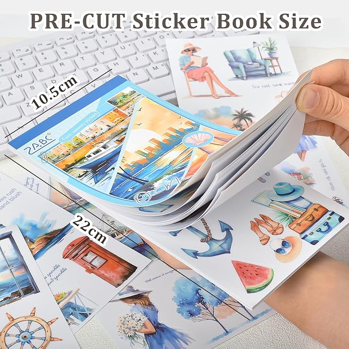 Snycler Blue Ocean Series Sticker Book - 20 Sheets Vintage PET Stickers for Scrapbooking, Junk Journaling, Ephemera, and Decorative Crafts - Pre-Cut Nautical Design Stickers
