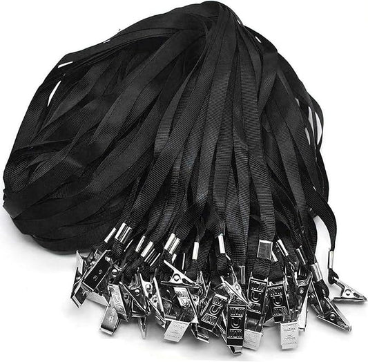 Beebel Black Lanyards 100 Pack Nylon Flat Badge Lanyard Bulldog Clip for Id Badge Name Tags