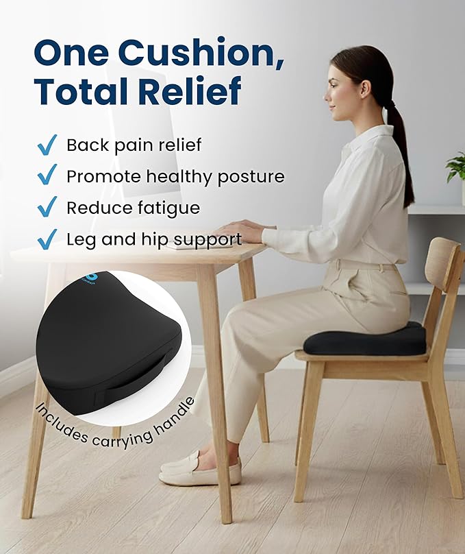 Everlasting Comfort Doctor Recommended Memory Foam Seat Cushion for Office Chairs & Car Seat - Ergonomic Office Desk Accessories for Tailbone Pain Relief, Sciatica & Back Support