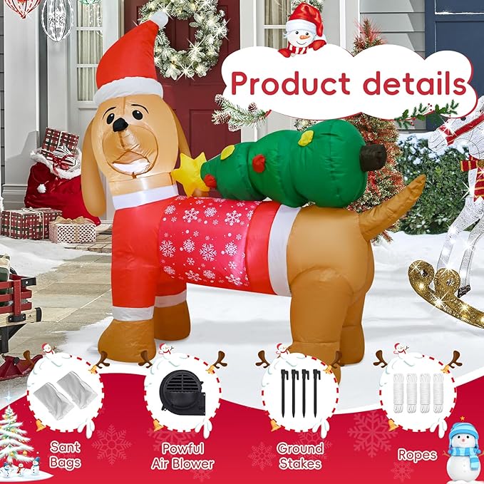 4FT Christmas Inflatables Puppy Decoration, Christmas Blow up Dog with Built-in LEDs, Xmas Blow up Decoration for Indoor Outdoor Yard Garden Party Lawn Home Holiday Decor