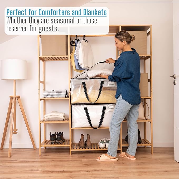 VENO 6 Pack Moving Bags, Comforter and Blanket Storage Bags for Closet, Moving Boxes, Boxes with Lids Alternative, College Dorm Packing Supplies, Foldable Heavy-Duty Tote with Window (Clear, 6 Pack)