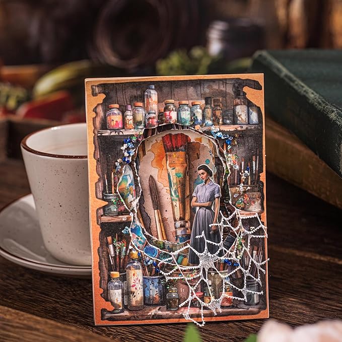 Weekend Diary Scrapbook Paper, 180PCS Vintage Hand-Tearable Sheets with Aged Edges, Coffee, Sewing, Reading & Art-Inspired Themes for Journaling and Collage