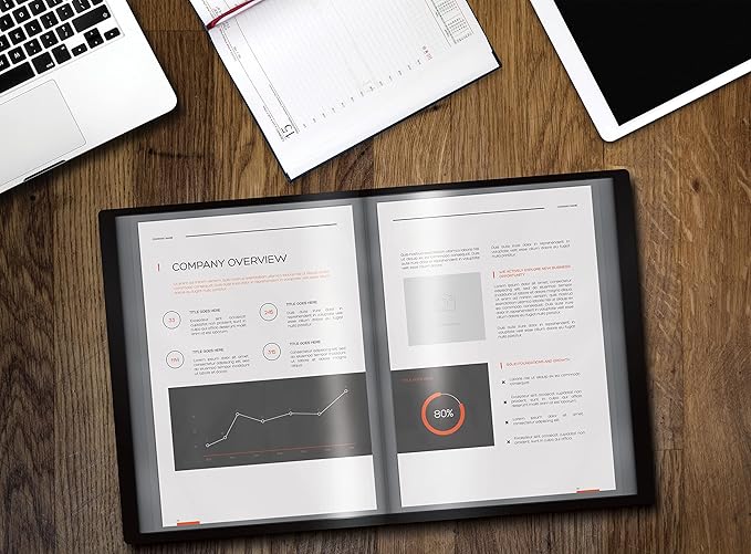 Better Office Products 12 Pocket Bound Presentation Book, Black with Clear View Front Cover, 24 Sheet Protector Pages, 8.5" x 11" Sheets, Art Portfolio, Durable Poly Covers, Letter Size, Black