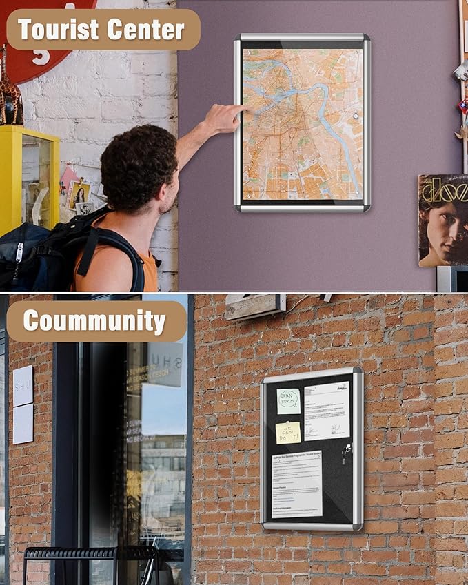 26"x20" Enclosed Bulletin Board, Lockable Weather-Resistant Aluminum Cork Noticeboard for School & Office, Silver Frame w/Black Flet