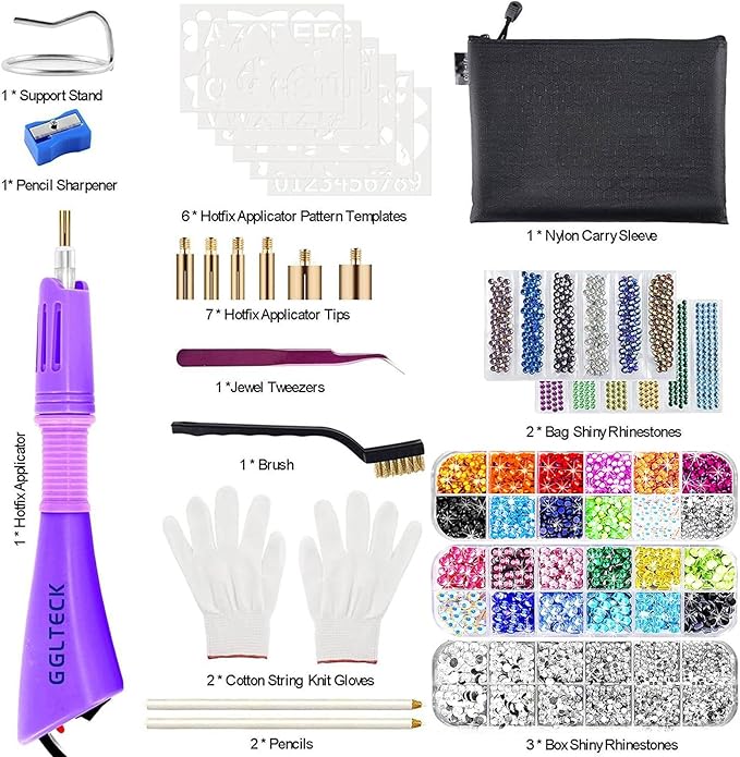 GLTECK Hotfix Applicator, Bedazzler Kit with 5784 PCS Rhinestones for Crafts, DIY Hot Fix Rhinestone Applicator Wand Setter Tool with 7 Tips, 6 Pattern Templates, Gloves, Tweezers & Cleaning Brush
